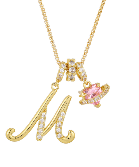 Rhinestone Metal 26 Letters Alphabet Necklace