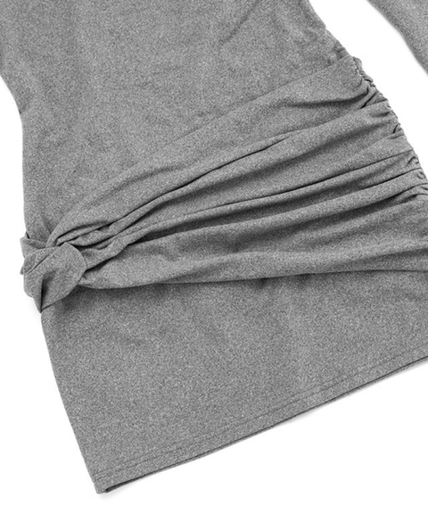 One-Shoulder Twist Long Sleeve Waist-Cinching Mini Dress