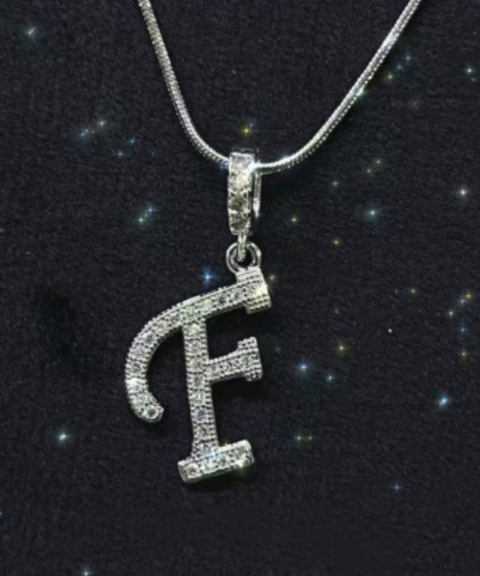 Rhinestone Metal 26 Letters Alphabet Necklace