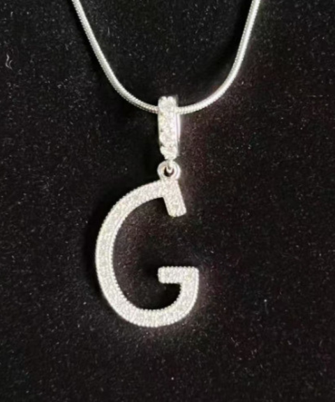 Rhinestone Metal 26 Letters Alphabet Necklace