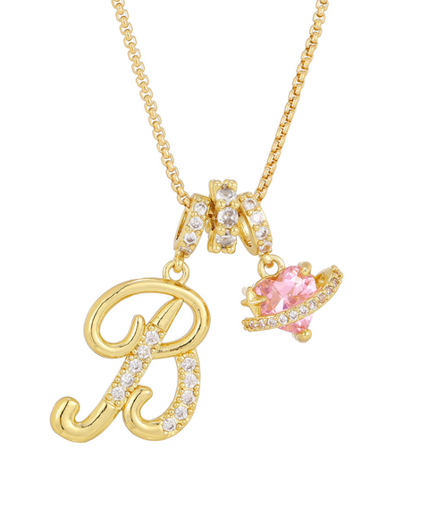 Rhinestone Metal 26 Letters Alphabet Necklace