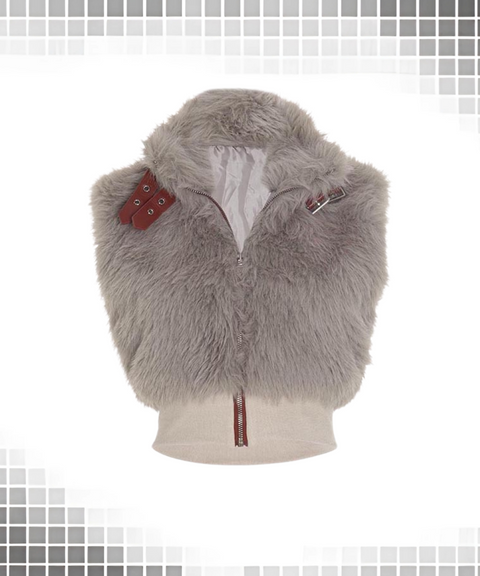 Sleeveless plush zipper metal buckle top