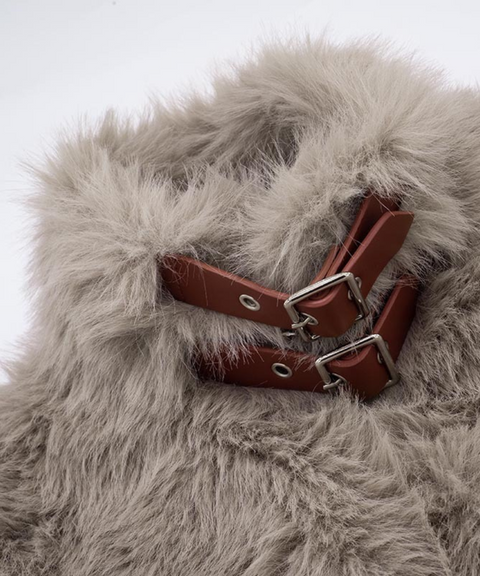 Sleeveless plush zipper metal buckle top