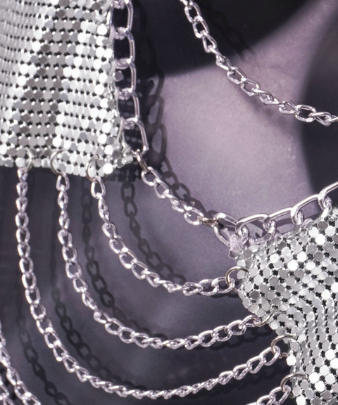 Women's Sexy Clothing, Metallic Sequin Fringe Chain Halter Tank Top, Nightout OOTD