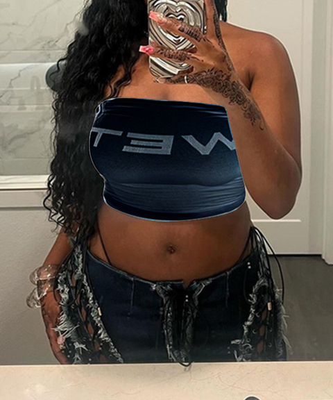 Sexy letter print tight-fitting strapless top