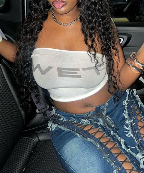 Sexy letter print tight-fitting strapless top