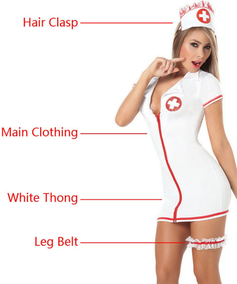 Women's Sexy Clothing, Cosplay Nurse Zip-Up Dress Set, Nightout OOTD