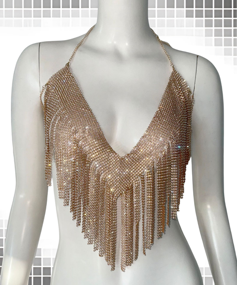 Women's Sexy Clothing,Metallic rhinestone tassel party camisole top ,Nightout OOTD