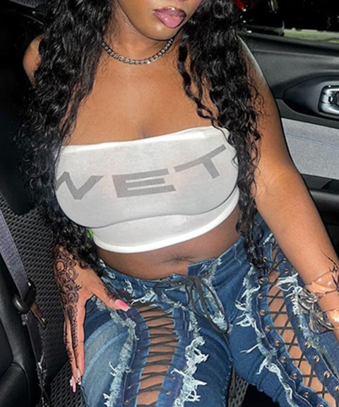 Sexy letter print tight-fitting strapless top