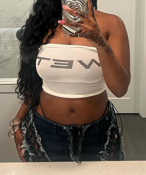 Sexy letter print tight-fitting strapless top