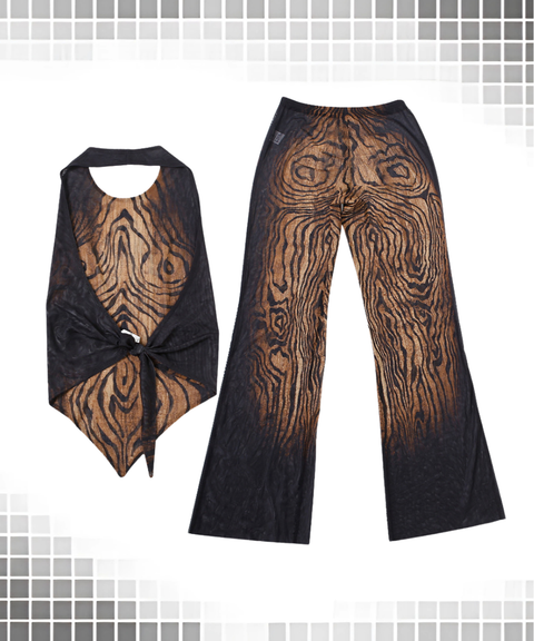 Sexy retro graffiti print sleeveless top and tight pants set