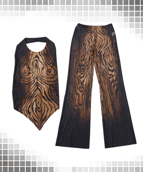 Sexy retro graffiti print sleeveless top and tight pants set