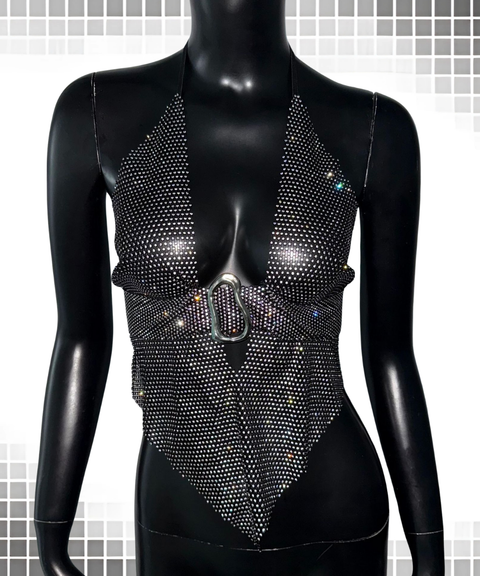 Women's Sexy Clothing, Fishnet Rhinestone Cami Halter Tank Top, Nightout OOTD