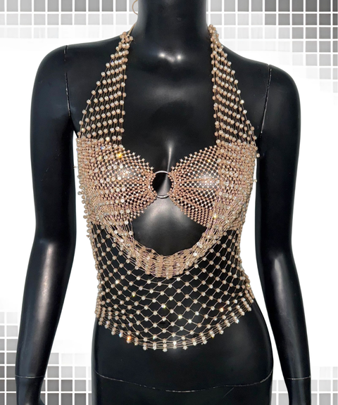 Women's Sexy Clothing, Fishnet rhinestone tie-up tank top two-piece set, Nightout OOTD