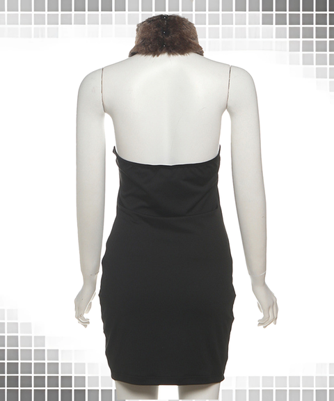 Halter Backless Fuzzy Patchwork Colorblock Bodycon Dress,