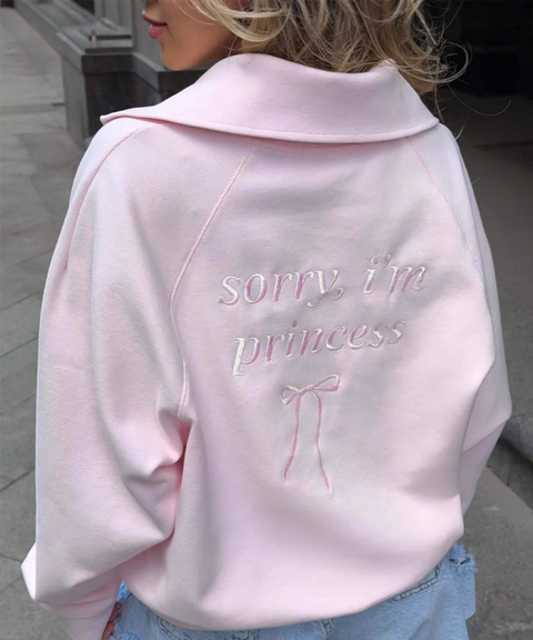 Letter Embroidery Half-Zip Loose Casual Cozy Sweatshirt