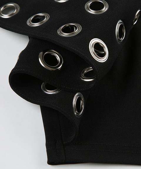 Dark Grommet Strapless Top Low-Waisted Rocker Shorts
