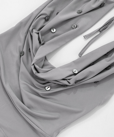 Sexy Elegant Cowl Neck Button Tie Halter Top