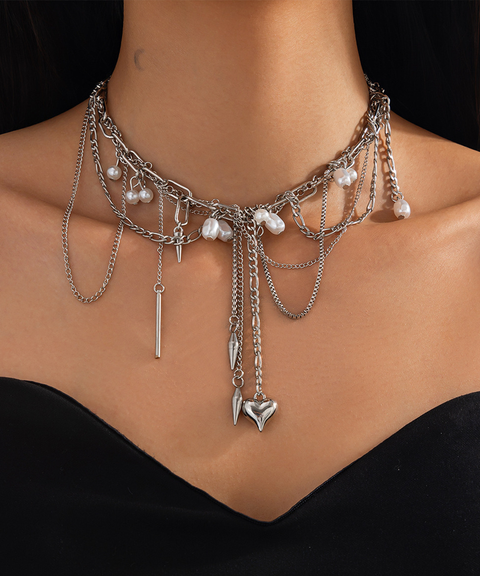 Love Heart Pearl Tassel Necklace
