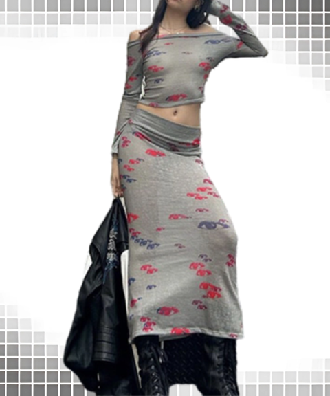 Sexy Eye Print Y2K Top & Bodycon Skirt Set