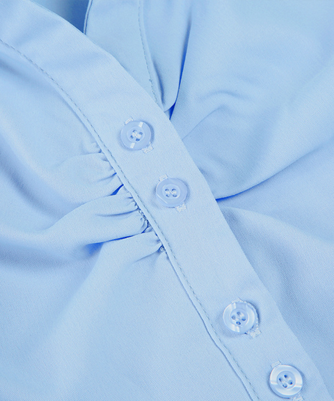 Slim Ruched Button-Up Back Tie Collar Shirt