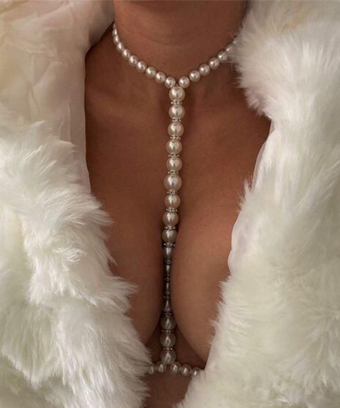 Minimalist Chunky Pure White Pearl Chain Halter Necklace Fashion Accessory