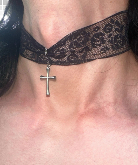 Wide Lace Cross Necklace