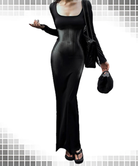 Square Neck Pullover Long Sleeve Bodycon Mermaid Dress