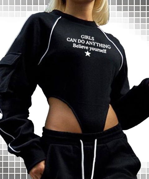 Street Style Utility Long Sleeve Jumpsuit with Side Sleeve Pockets and Raw Edges