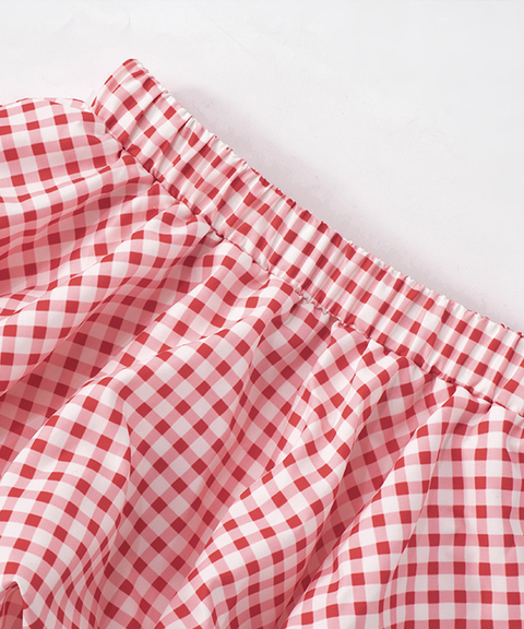 Plaid Bowknot Contrast Color Bubble Skirt Set