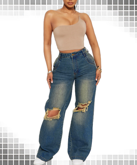 Vintage Ripped Wide-Leg Jeans