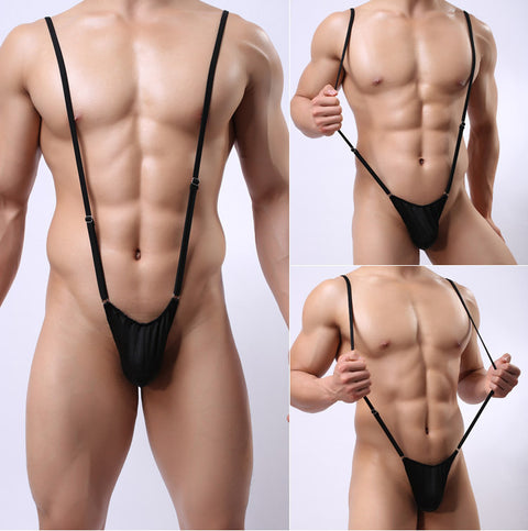 Men’s Sexy Clothing, Erotic Adjustable Suspender-Style Men’s Bodysuit Thong with Pouch Design, Nightout OOTD