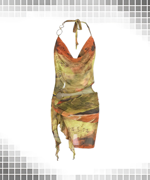 Mesh Irregular Crop Strap Dress