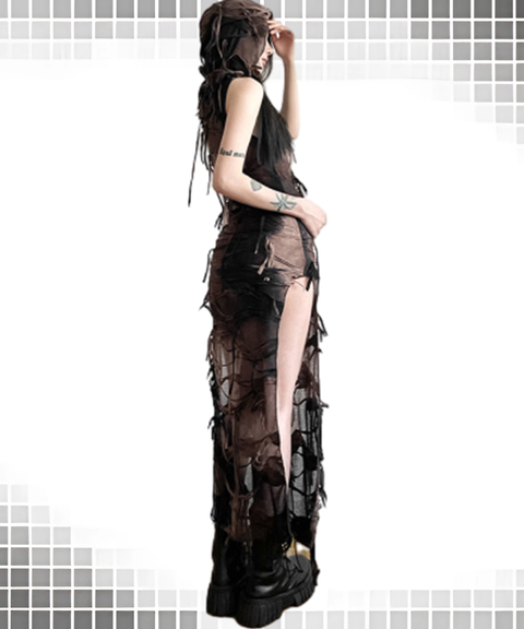 Solid Slim U-Neck Sleeveless Split Dress