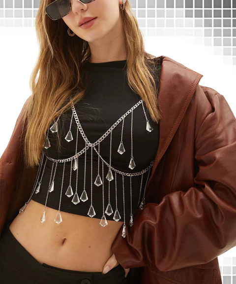 Transparent Crystal Gemstone Pendant Tassel Chain – Bra, Waist, Leg & Body Chain