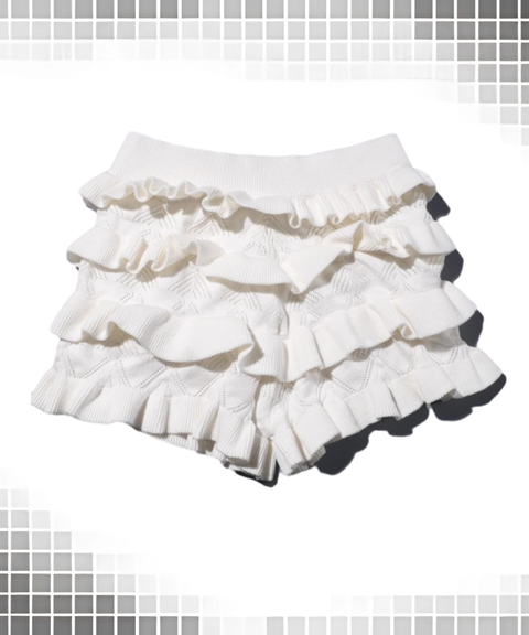 High-Waisted Knit Ruffled Shorts