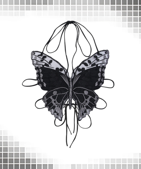 Street Style Dark Aesthetic Butterfly Lace Halter Cami Top
