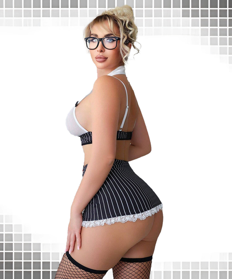 Women’s Sexy Clothing, Striped Bow Ultra-Short Skirt Uniform Temptation Lingerie Set, Nightout OOTD