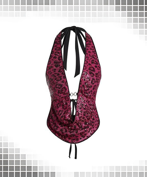Women’s Sexy Clothing, Leopard Sequin Tie-Up Backless Halter Waist-Cinching Top, Nightout OOTD