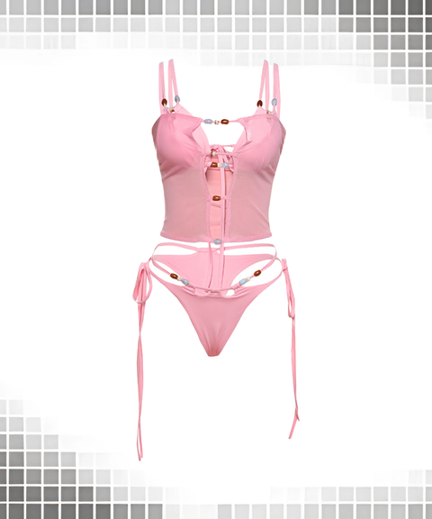 Trendy Print Mesh Tie-Up Bikini 3-Piece Set
