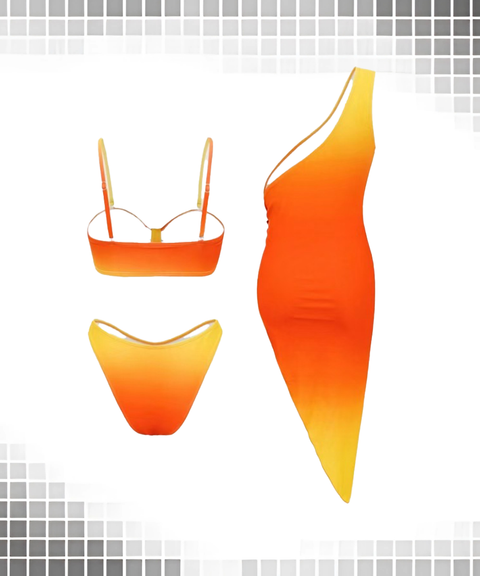 Sexy Solid Bikini Two-Piece Skirt Set