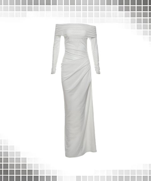 Elegant Sheer Mesh Off-Shoulder Maxi Dress