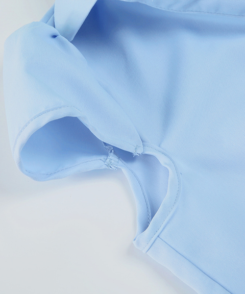 Slim Ruched Button-Up Back Tie Collar Shirt