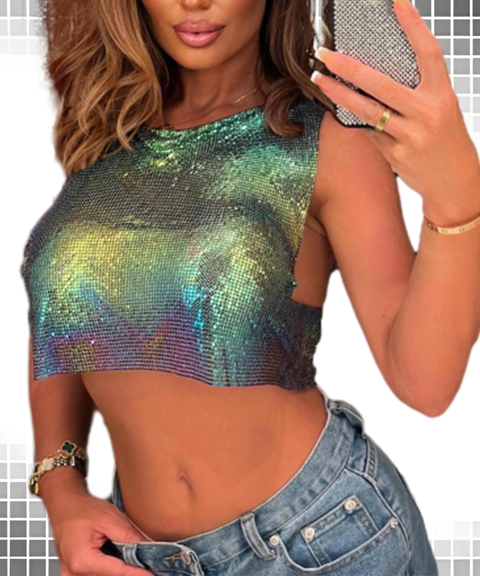 Metal Sequin Festival Party Crop Top