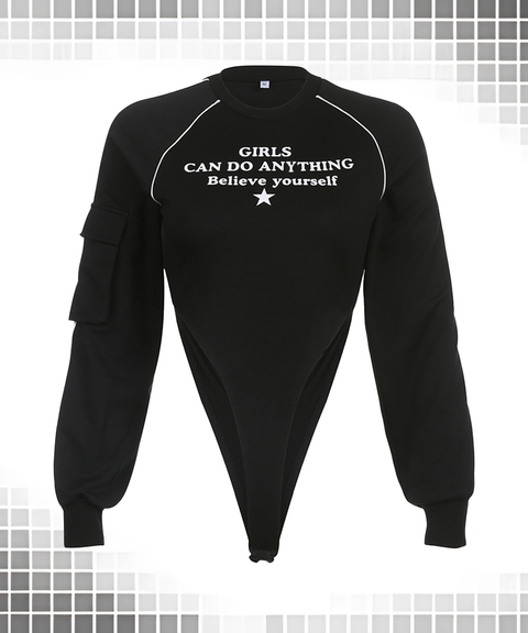 Street Style Utility Long Sleeve Jumpsuit with Side Sleeve Pockets and Raw Edges