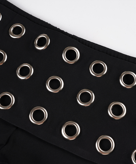 Dark Grommet Strapless Top Low-Waisted Rocker Shorts