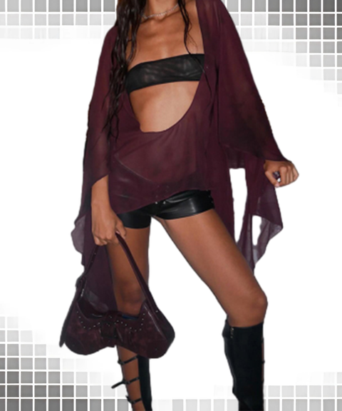 Sexy Sheer Deep V Asymmetric Cape Top