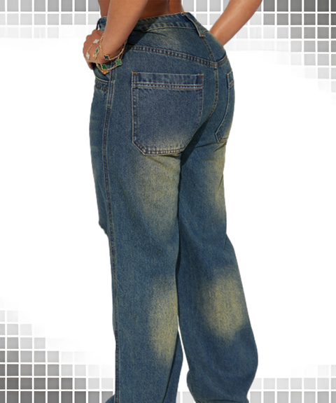 Vintage Ripped Wide-Leg Jeans