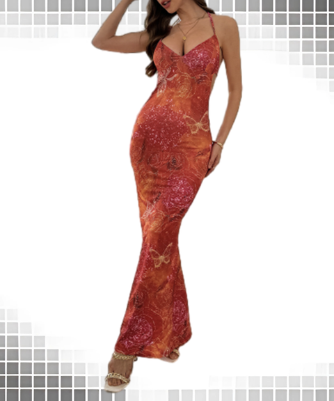 Printed Holiday Chest Cutout Strap Dress