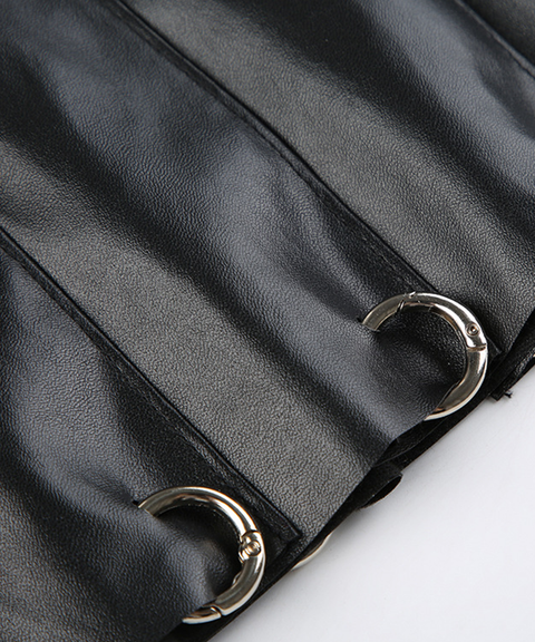 Street Dark Punk Layered Pleated Metal Leather Skirt